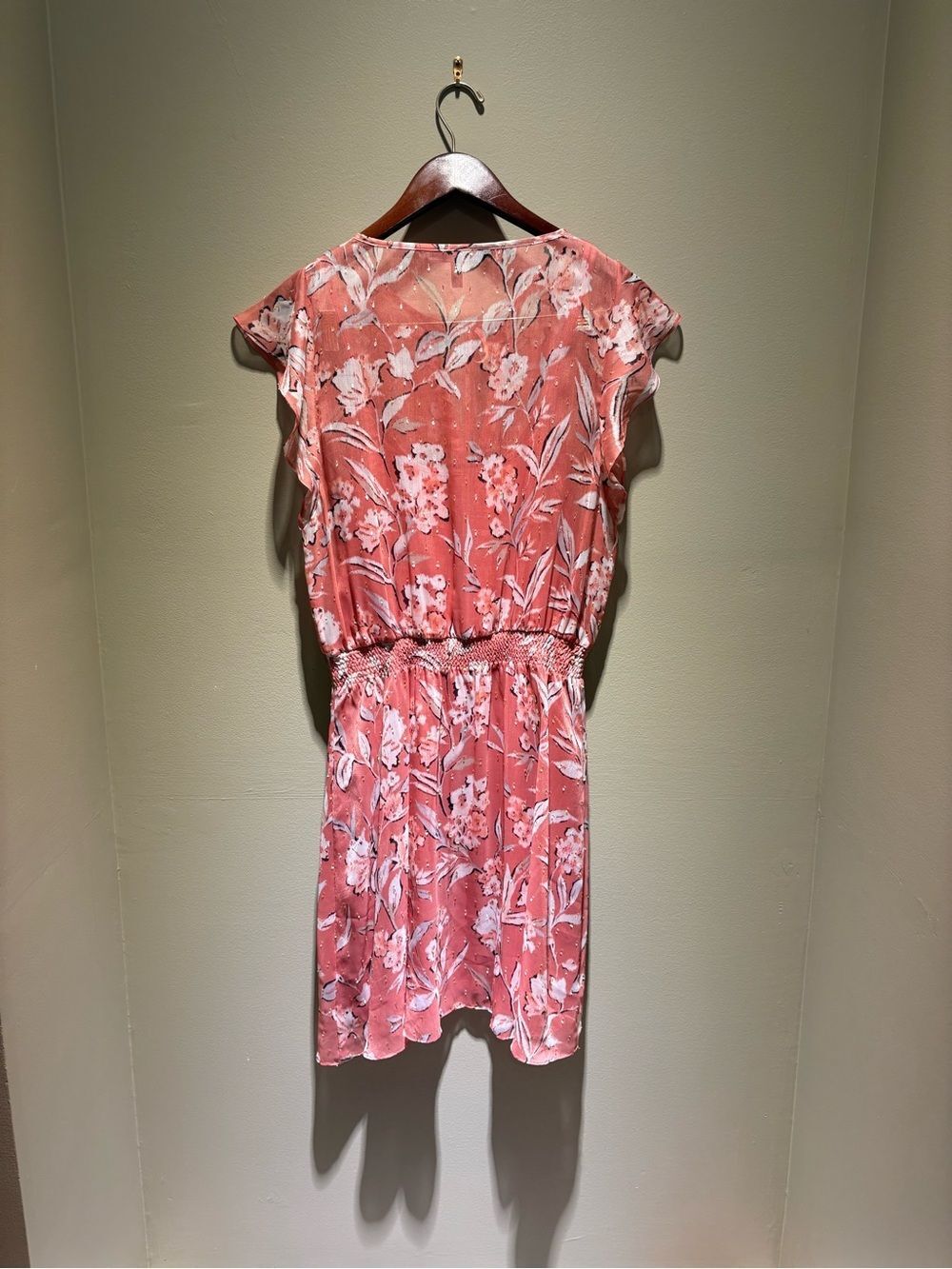 White House Black Market Coral Floral Tie-Front Mini Dress - Picture 3 of 4